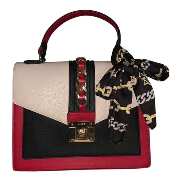 ALDO Satchel Purse Handbag w/ Scarf & Removable Cross-Body Strap — 10″ × 8″ × 4″ - Picture 1 of 14